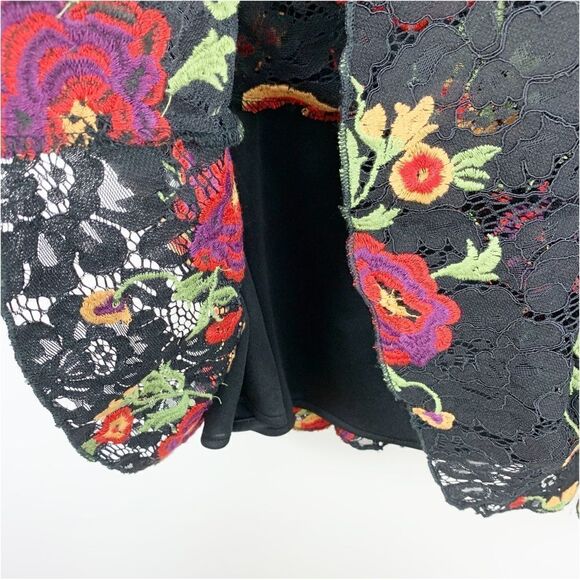 Anthropologie Eva Franco Poppy Black Floral Embroidered Mini Dress 4P Drop Waist - Picture 5 of 14